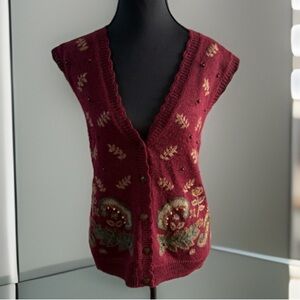 Maroon red  Embroidered beaded Women's vest  small